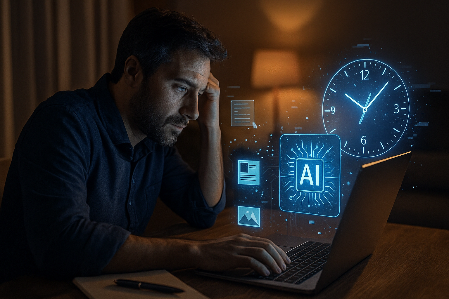 Small business owner using AI software to quickly create ads and save valuable time.