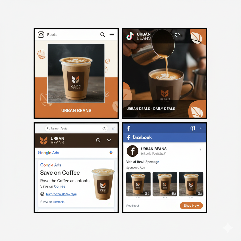 Entrepreneur adjusting multiple ad designs instantly using AI for flexibility and control.