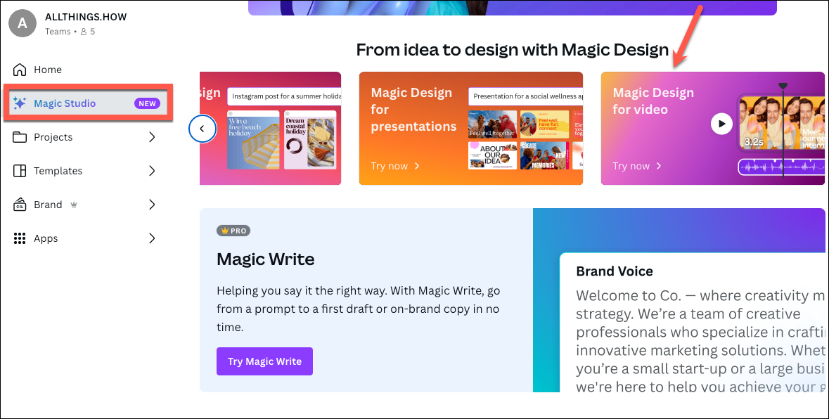 Canva Magic Design main page